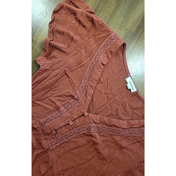 Boho Burnt Orange Peplum Flutter Sleeve Cropped Top Fairycore Cottagecore M - Picture 1 of 8